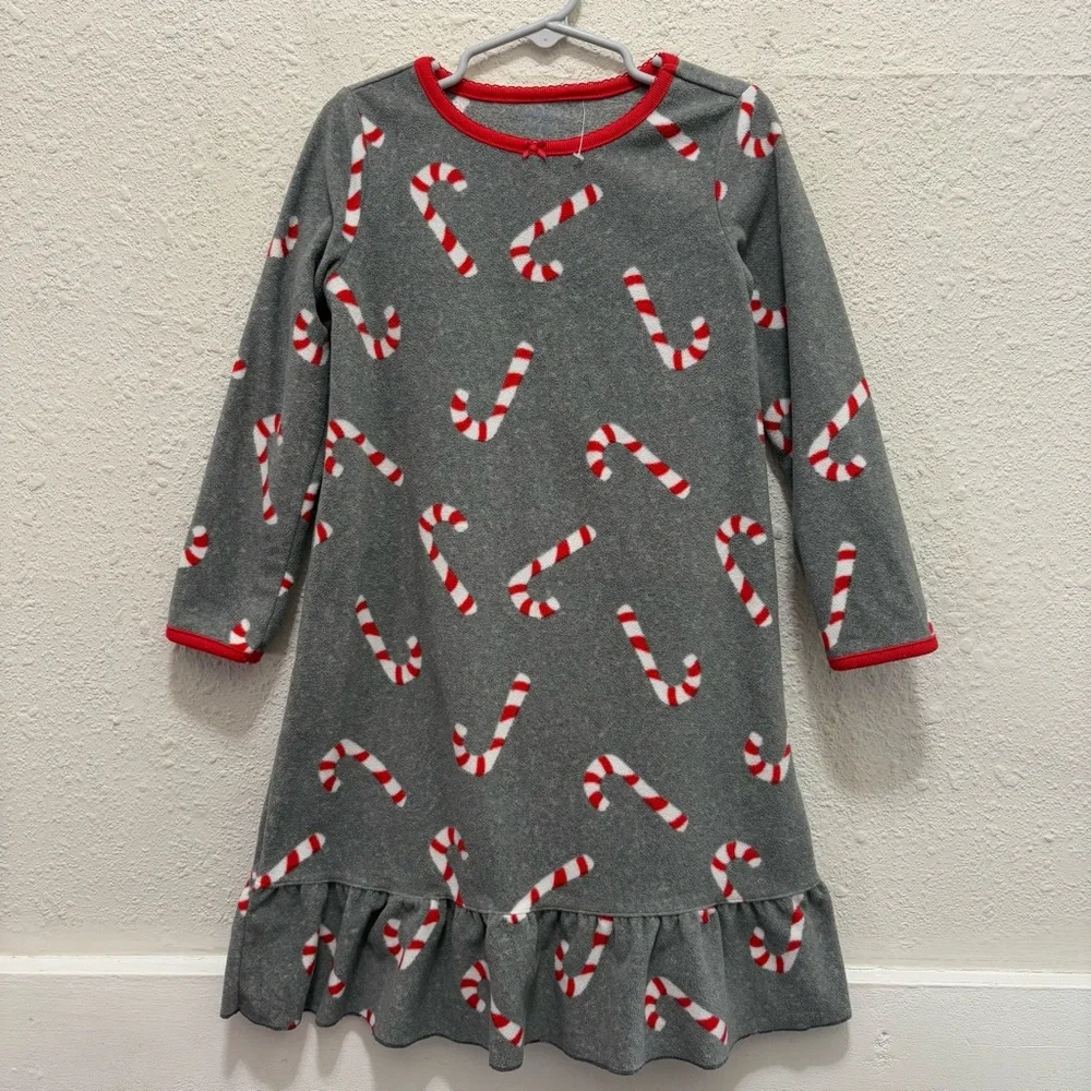 Carter's Grey with Candy Canes Christmas Fleece Night Gown Pajamas 4T
